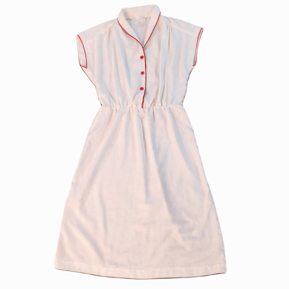 Vintage Semi-sheer Breezy Dress Sheer Ivory With Red Accents Unique